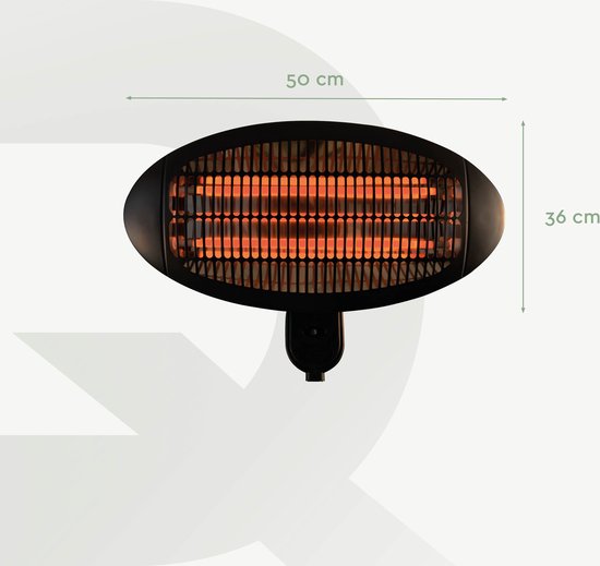 BRASQ Elektrischer Terrassenheizer Pendant PHW100 - Heizung 2000W - 3 Heizstufen - Innen und Außen - Spritzwassergeschützt - Schwarz