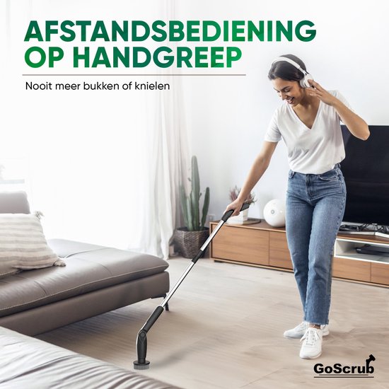 GoScrub® Elektrische Reinigungsbürste - Cleaning Hero V1 - Schwarz - Schrubber mit Griff - Polierer - Scheuerbürste - Für Bad und Küche - 8 Aufsätze
