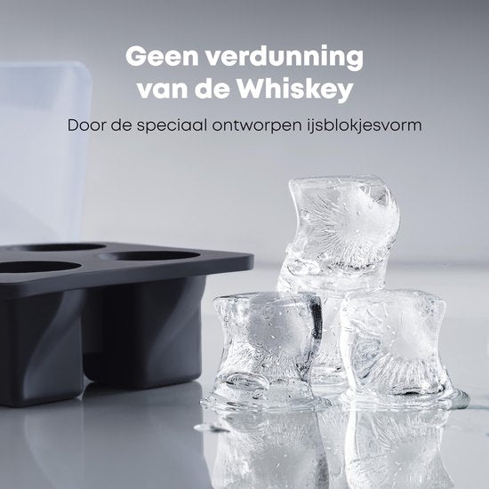 BarDeluxe® Whiskey Set - 4 handgefertigte Kristallgläser 325 ml - Luxuriöses Geschenkset mit Eiswürfelform & Aufbewahrungsbox - Ideal als Whisky Geschenk