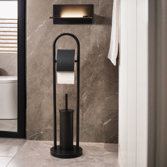 Ceruzo WC-Butler Freistehend - Schwarzer Edelstahl - Luxus Toilettenpapierhalter - 80 cm hoch - Modernes Design