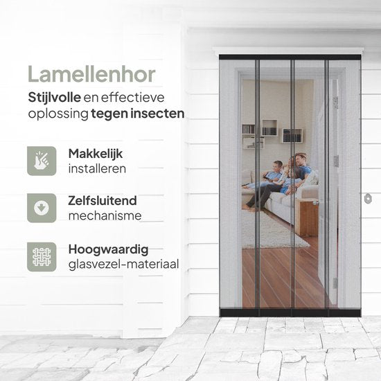 O'DADDY® Fliegengitter Lamellenvorhang - 118x260 cm - Türvorhang - Türtür - Verstellbares Design - Fiberglas - Schwarz