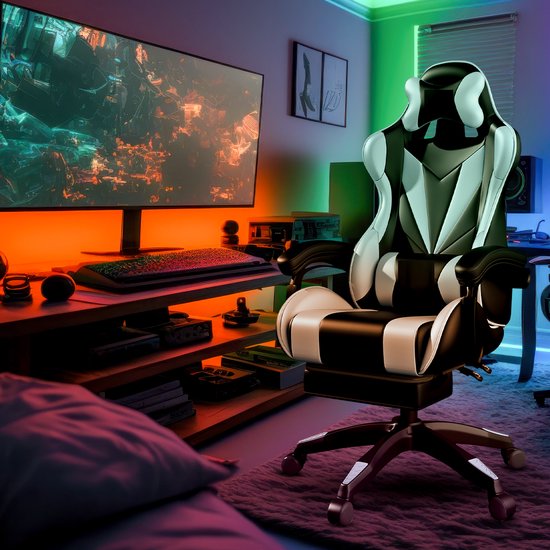Bayt Gaming Stuhl - Gaming Stuhl - Komfort Gamer Stuhl - Schwarz und Hellblau