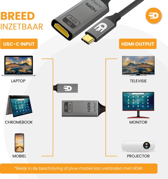 Drivv. USB C zu HDMI Adapter - Unterstützt 8K 60Hz - Typ C zu HDMI - Thunderbolt 3 - Grau
