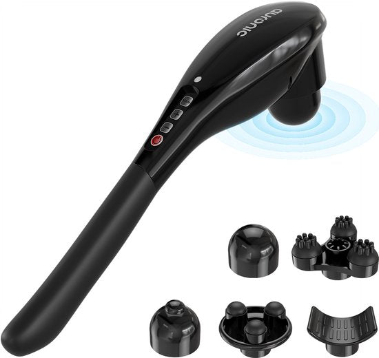 Auronic Massagegerät - Nacken und Rücken - Kabellos - 5 Aufsätze - Schwarz/Grau