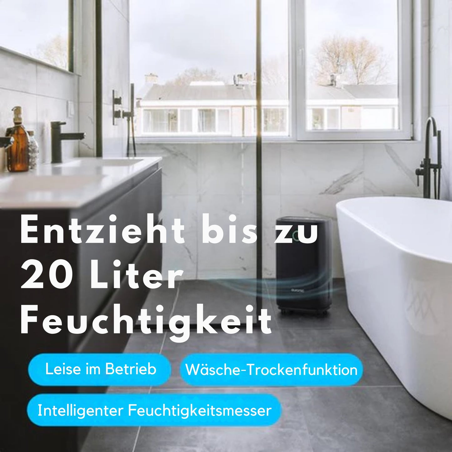 Auronic Luftentfeuchter - Compact Series - 20L pro Tag - Waschtrockenfunktion - Schlafzimmer, Badezimmer und Wohnzimmer - Feuchtigkeitsentferner für den Haushalt - Schwarz