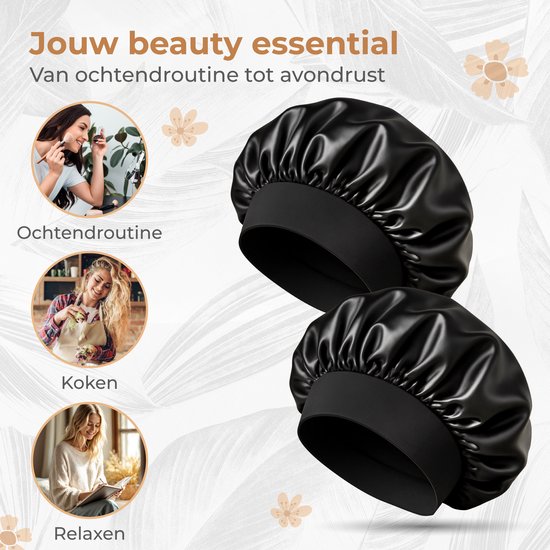 Nuvance Bonnet Satin - 2er-Set - Satin-Schlafmütze verstellbar - Satinhaube - Unisex - Schwarz