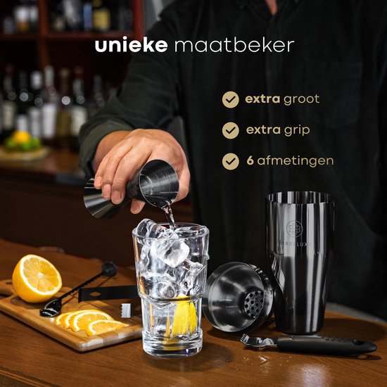 BarDeluxe® Cocktail Set - 12-teilig - Cocktail Shaker 750 ml - Edelstahl - Inklusive luxuriöser Geschenkbox - Aufbewahrungstasche & Rezeptbuch - Schwarz