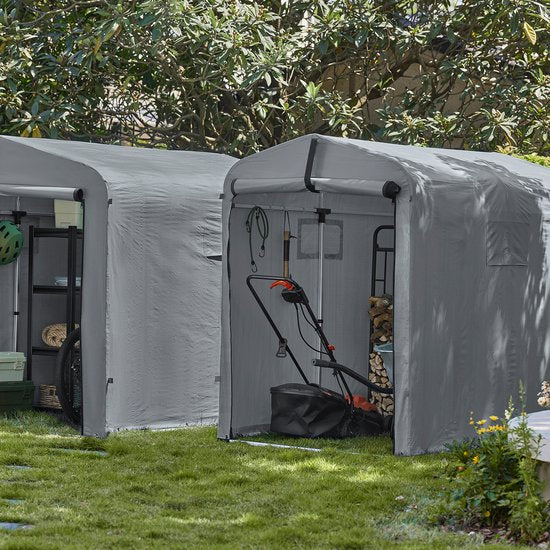 SoBuy KLS11-L-DG Gartenhaus, wasserdichte Aufbewahrung im Freien, Motorradunterstand mit Haken, Fahrrad- und Werkzeuggarage, Fahrradaufbewahrung, Stauraum, Grau, 159x219x165 cm