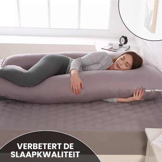 Oemmie Schwangerschaftskissen - Stillkissen - Schlafkissen aus Seide - Körperkissen - U-Form - 140x80 cm - Grau