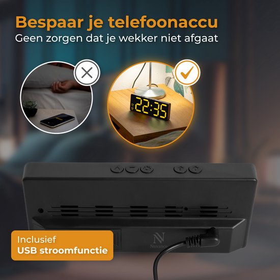Nuvance Digitaler Wecker - Digitaluhr - Wecker für Kinder & Erwachsene - Reisewecker - Schlafzimmer - Led Wecker Digital - Schwarz RGB