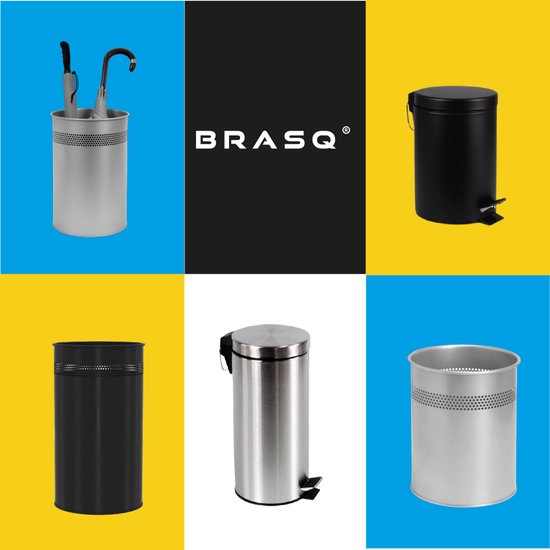 BRASQ Mülleimer Metall Büro/Haushalt - Mülleimer - Abfalleimer - Papierkorb - Rund - Mülleimer - Silber 15 Liter