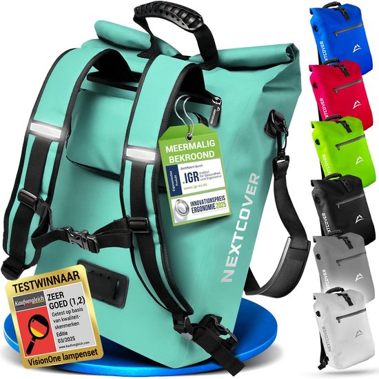 Nextcover 3in1 Fahrradtasche Single für Gepäckträger [PVC frei] | Wasserdichte Fahrradtasche, Rucksack und Umhängetasche 25L | Ideal für Laptop und Wocheneinkauf | Fahrradtasche Single | Fahrradtaschen