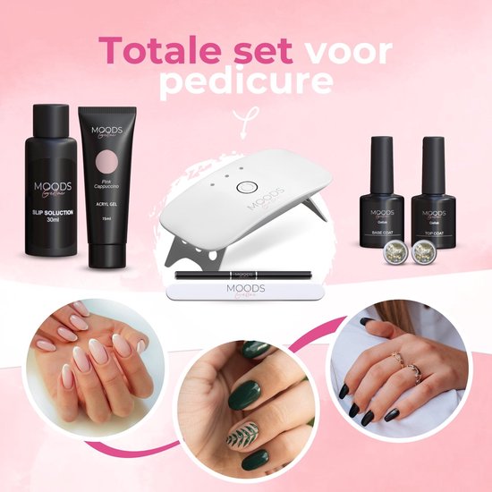 Moods Gellac Luxus Set - Polygel Nägel Starter Pack - Inklusive UV LED Lampe - 6 Farben - Coffee Nude