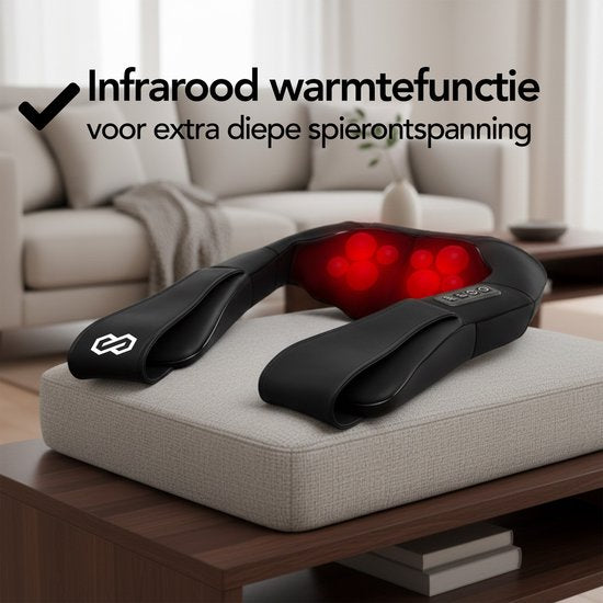 Infinity Goods Kabelloses Shiatsu-Massagekissen - Elektrisch - Nacken, Schulter und Rücken - Wärmefunktion - 8 Massageköpfe - Massagegerät