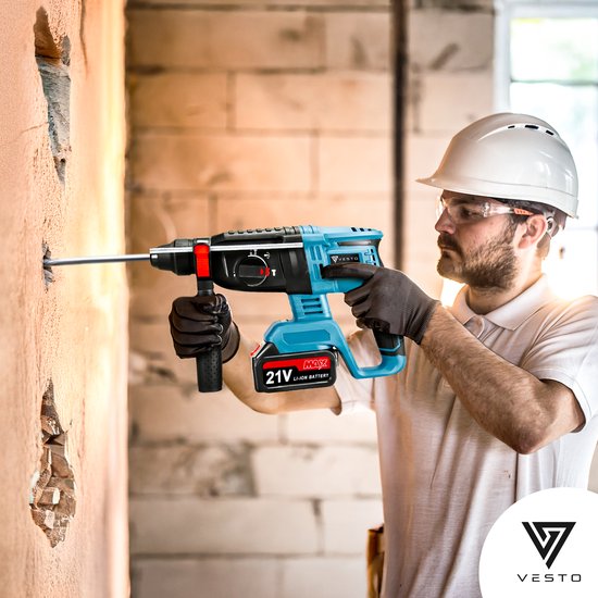 Vesto® Elektrohammerbohrer - Akku-Schlagbohrer - Hammerbohrer mit Meißelfunktion - Akku-Kombihammer - Betonbohrer - Inklusive Bohrer-Set, 2x Akku & Ladegerät
