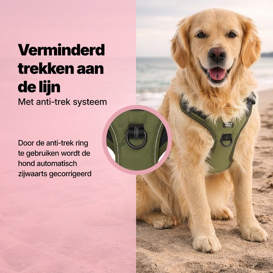 Jake und Jacky Hundegeschirr – Anti-Zug-Geschirr – Hundegeschirr – Y-Geschirr für Hunde – Reflektierend – Grün – Größe S