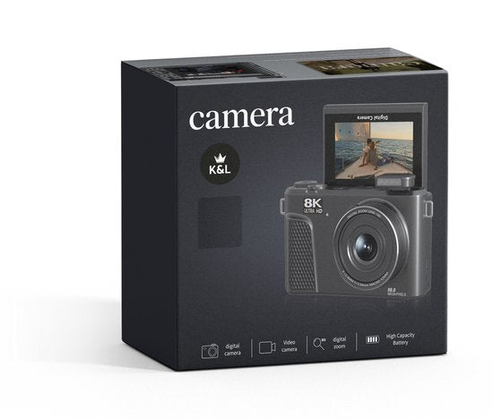 K&L - 8K 88MP - 18X Zoom - 128GB SD - WiFi - 3.0" UHD Display - Mikrofonanschluss - Fotokamera - Kompaktkamera - Vlog Kamera