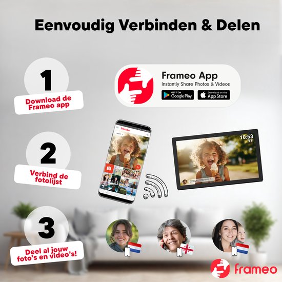 Denver Digitaler Fotorahmen 32 Zoll - XXL - Full HD - Frameo App - Fotorahmen - WiFi - 32GB - IPS-Touchscreen - PFF3260