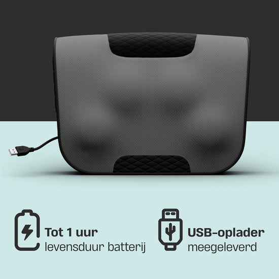 CozySense® Shiatsu-Massagekissen - Elektrisches & drahtloses Massagegerät für Nacken und Rücken - Wärmefunktion - Wiederaufladbar - Ergonomisch - Schwarz