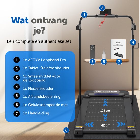 ACTYV Laufband Zusammenklappbar 1-12km/h mit 6% Steigung Funktion - Inklusive Schmieröl, Schutzmatte - Laufband - Walking Band - Walking Pad - Für Zuhause - Elektrisch - Zusammenklappbar V3