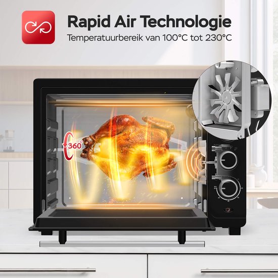 TurboTronic EV35 Freistehender Backofen 35L - Mini-Backofen - Elektrobackofen - Schwarz