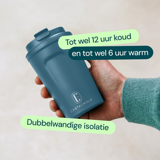 Castagnola Thermos Cup - Kaffeebecher To Go - Reisebecher für Kaffee und Tee - Teebecher - 380 ML - Edelstahl - Blau