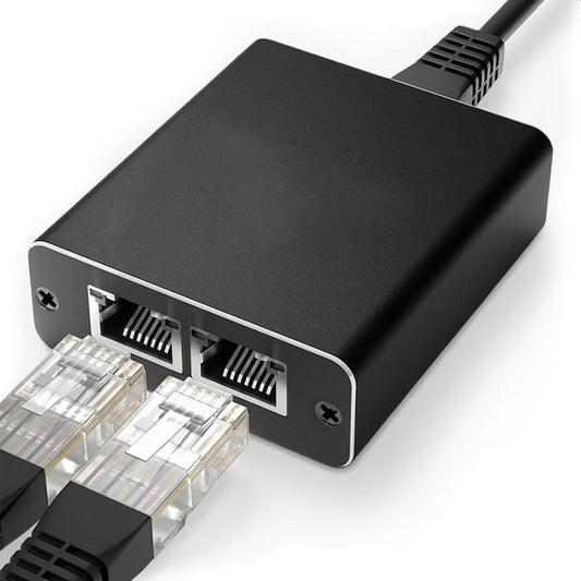 Skoov Internet Splitter 1 in 2 out - Netzwerk Switch mit 2 Ports - 1000Mbps - RJ45, Cat5, Cat6, LAN, UTP, Ethernet Splitter - Adapter - Schwarz