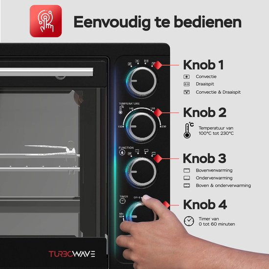 TurboTronic EV35 Freistehender Backofen 35L - Mini-Backofen - Elektrobackofen - Schwarz