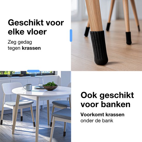 Luft Stuhlbeinschoner - 24 Socken - Mit Anti-Kratz-Filz - Bodenschutz - Stuhlschoner - Rund - Stretch - Schwarz - Stuhlsocken - Kappen für Stuhlbeine - Beine für Möbel