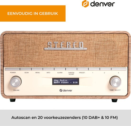 Denver DAB Radio XL - Retro-Radio - Bluetooth - DAB+/ FM - Batterien & Netzanschluss - DAB36LW