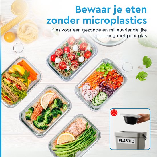 Nord Kitchen Aufbewahrungsschalen Set - mit Glas-Dampfdeckel - Meal Prep Schalen - Gefrierschalen Vollglas - Luftdicht - 10 Stück - 1040 ML + 370ML