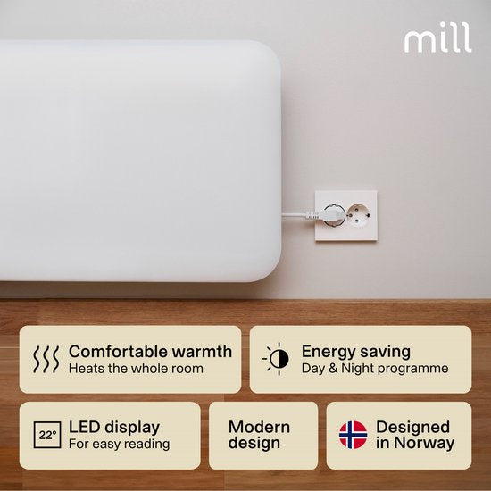 Mill IB600DN - Flächenheizkörper aus Stahl - 600 Watt- bis zu 11 m2 - 100% geräuschlos - geeignet für Badezimmer - 5 Jahre Garantie