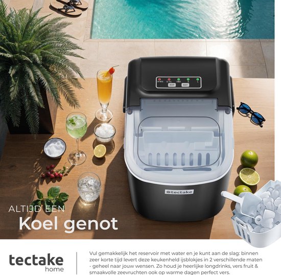 tectake® Eiswürfelbereiter Arctic - 1.2L - 2 Eiswürfelgrößen - Eismaschine - Eiswürfelbereiter mit Eisportionierer - Schwarz