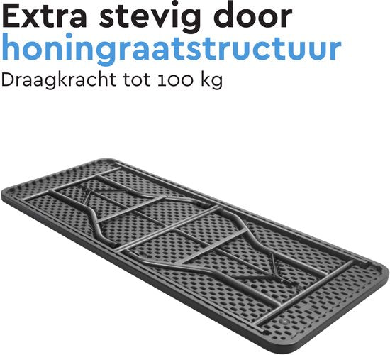 BRASQ Zusammenklappbarer Klapptisch Schwarz - 180x70x74cm- Campingtisch - Klapptisch - Wetterfest - Tisch mit Tragegriff