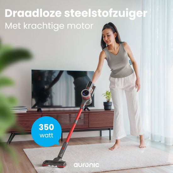 Auronic Stick Staubsauger - Kabellos - Standstaubsauger - Ohne Beutel - 350W - Staubsauger - Grau/Rot