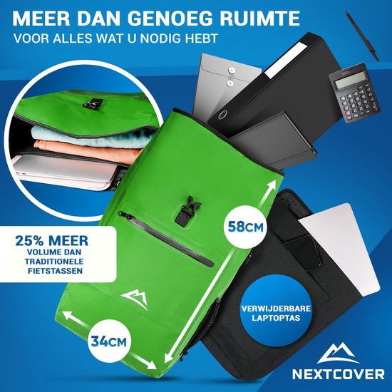 NEXTCOVER® NEXTCOVER® NEW 3-in-1 Fahrradtasche für Gepäckträger [Aquashield] - Reflektierende Gepäcktasche wasserdicht - Rucksack und Umhängetasche [25 Liter]- Gemüse