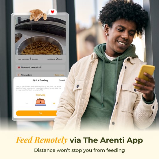 Arenti Petfeeder2 Automatischer Futterautomat 4 l mit beweglicher Kamera – 3-l-Trinkbrunnen – für Katzen und Hunde – intelligenter Futterautomat mit Kamera – 3 MP (2K) mit Nachtsicht – Zwei-Wege-Audio – Automatischer Futterspender mit App – Dualband-WLAN