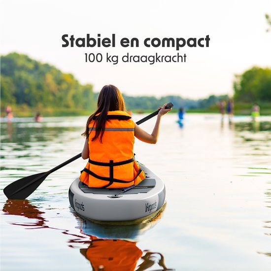 LifeGoods SUP Board All-round Compact - 100 KG Belastbarkeit - 300 x 76 cm - Aufblasbar - SUP-Komplettpaket - Weiß/Schwarz