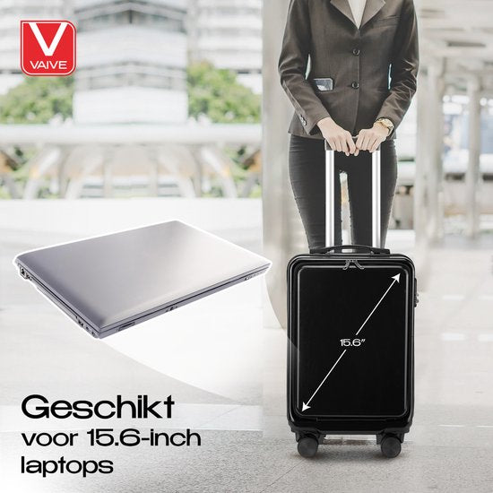 VAIVE Handgepäck Koffer mit Fronttasche - 43L Koffer - Leichter Trolley - Schwarz