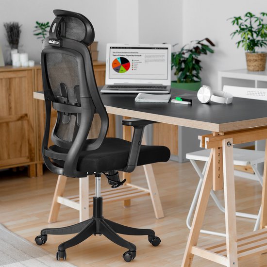 Bayt Ergonomischer Bürostuhl - Bürostuhl - Bürostuhl Erwachsene - Bürostuhl - Verstellbar - Kopfstütze - Schwarz
