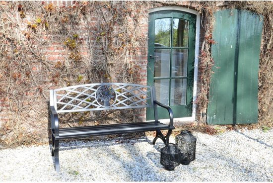 Lesli Living - Gartenbank - Außenbank - Gartenbank Stahl - Balkonbank - Außenbank wetterfest - Stahl - Extra stabil - Strapazierfähig - Oxford - 127 x 59,5 x 80 cm - Belastbarkeit: 180 kg - Schwarz
