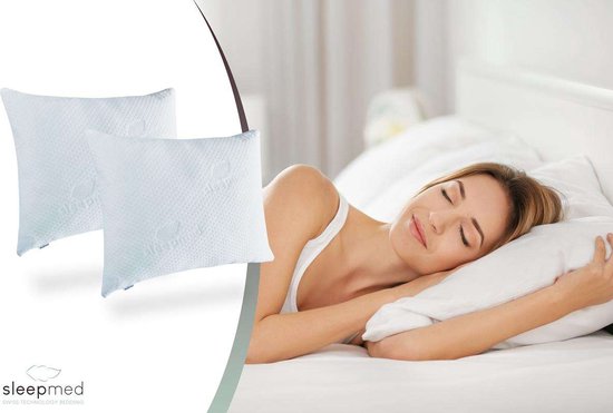 2 x SleepMed - Memory Foam Pillow - 100% Memory Foam - Weiß - Hypoallergene Abdeckung - 55 x 43 x 12 cm