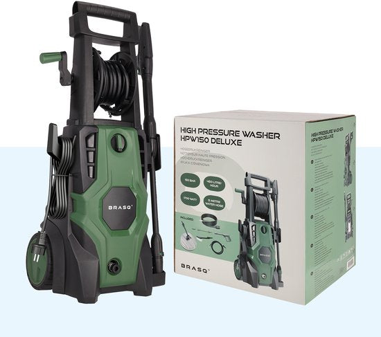 BRASQ Hochdruckreiniger Deluxe - Terrassenreiniger - Hochdrucksprühgerät - 1700W - 150 bar - 450 L/H - Komplettset