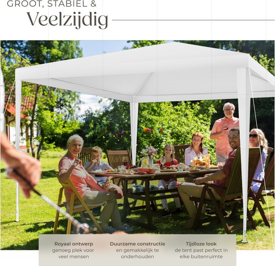 tectake - Pavillon - mit verstärktem Rahmen - Partyzelt 3x3 m - wasserdichte Plane - abnehmbare Seitenteile - wetterfester Gartenpavillon - inklusive Spannleinen und Heringe - weiß - Pop-up-Faltzelt