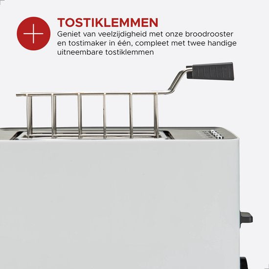 Bourgini Tosti-Toaster mit Bagel-Funktion – Toaster mit Toastklammern – Weiß, mattes Finish – Extra breiter Schlitz, geeignet für 2 Tostis