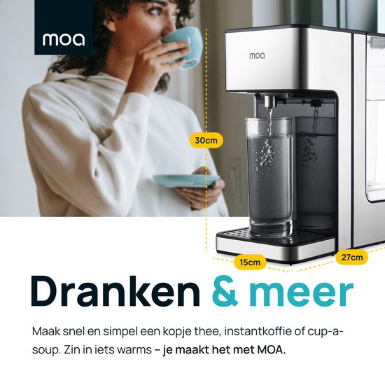 MOA Heißwasserspender 2.7L mit Temperaturkontrolle - 45-100°C - Heißwasserhahn - Milchfunktion - Instant-Wasserkocher - BPA-frei - Edelstahl - Silber