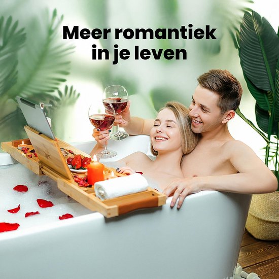 RelaxTub® Badeboard - Badeboard für die Badewanne - Badregal - Verstellbar - Rutschfest - Badeboard Bambus - Badeboard Holz - Badregal mit Buchhalter, Tablet-Halter & Spiegel