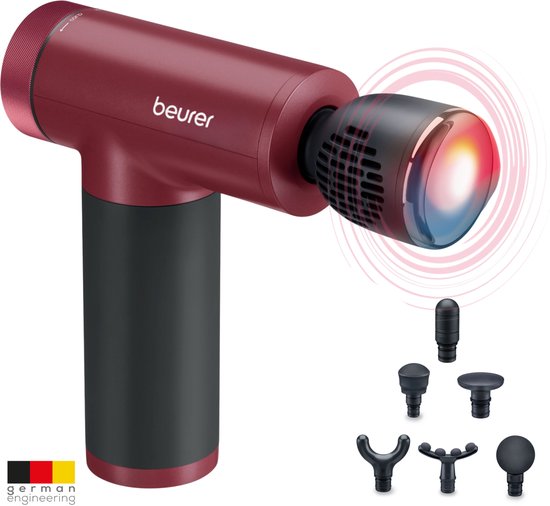 Beurer MG 195 HOT & COLD Limited Edition 25 Massagepistole - Wärmt & kühlt Muskeln - Inkl. 7 Aufsätze - 9 Intensitätsstufen - Leistungsstarker Akku - Kabelloser Betrieb - 3 Jahre Garantie - Bordeaux/schwarz