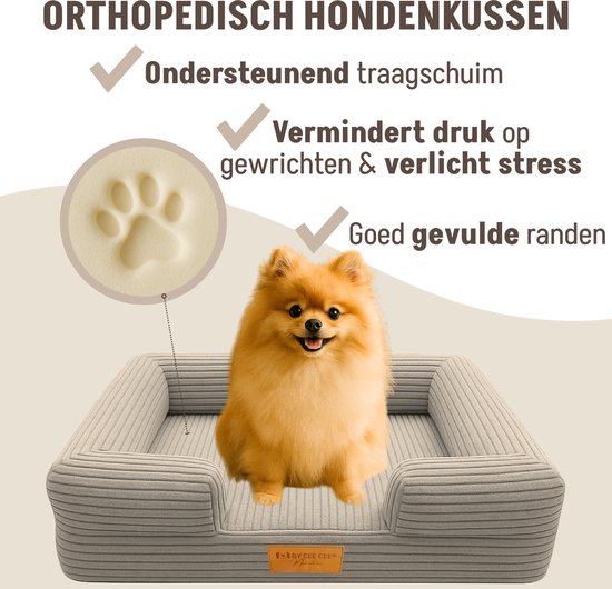 By Cee Cee Orthopädischer Hundekorb - Orthopädisches Hundekissen - Hundebett - Gerippter Stoff - Für kleine Hunde - Mocha Taupe - 80x55