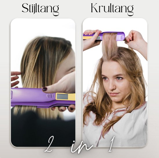 Sansbeauté® Professionelles Glätteisen - 2 in 1 - Lockenstab - Glätteisen - Haarglätter - Schnelles Aufwärmen - 80℃ bis 230℃ - Glätten & Locken - ION-Technologie - Klassisches Lila